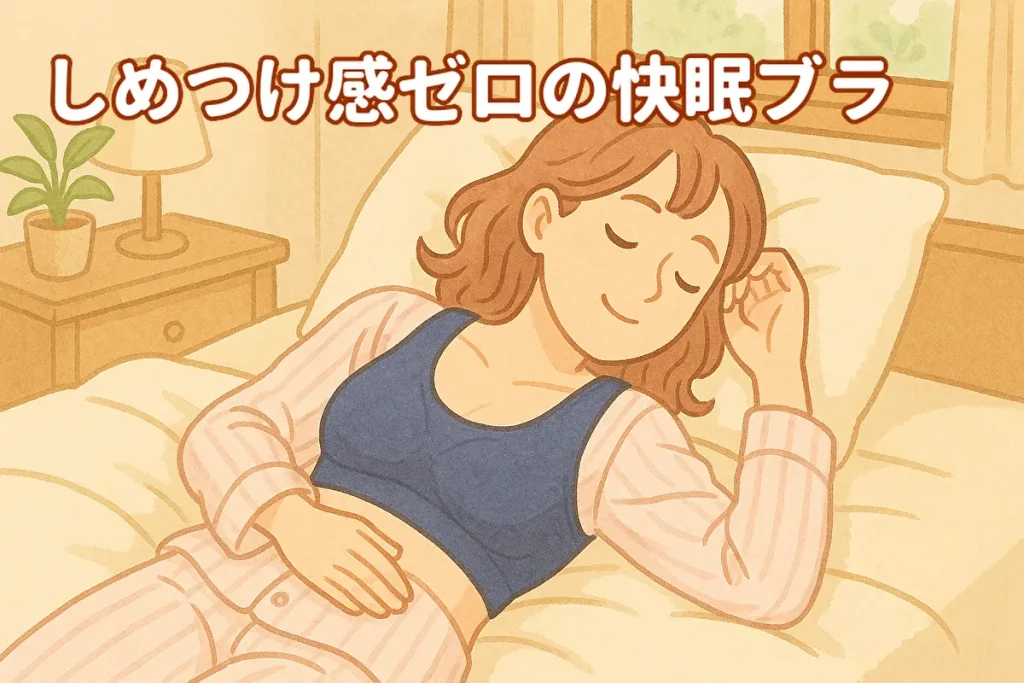 しめつけ感のないナイトブラを着けて快眠する女性のイラスト